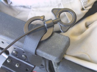 The JB-3 Belt Loop can be velcro'd to even wide objects like the wheelchair arm
